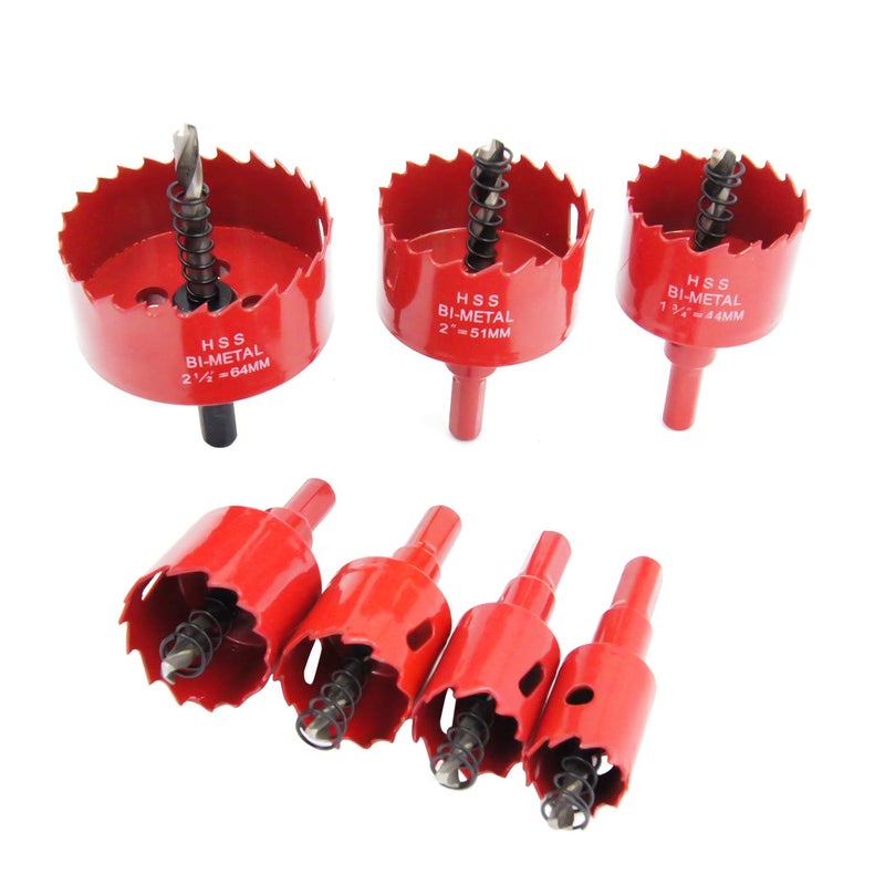 Laiwei Bi-Metal Hole Saw Kit, 7 Pcs 7/8" to 2-1/2" General Purpose Hole Saw Drill Bits, HSS Hole Cutter with Arbor for Wood, Plastic, Drywall, Size(22,25,28,35,44,51,64) - Image 1